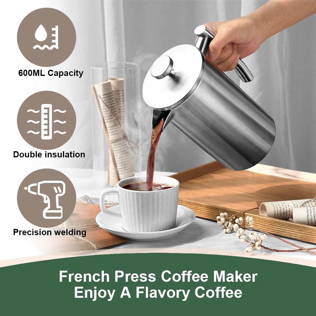 HASTHIP® French Press Coffee Maker, 800ML Metal Insulated Coffee Tea Makers