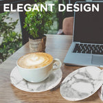 HASTHIP Leather Coasters for Drinks with Holder featuring Non Slip Cork Base | 6Pcs 3.9 in Marble Design