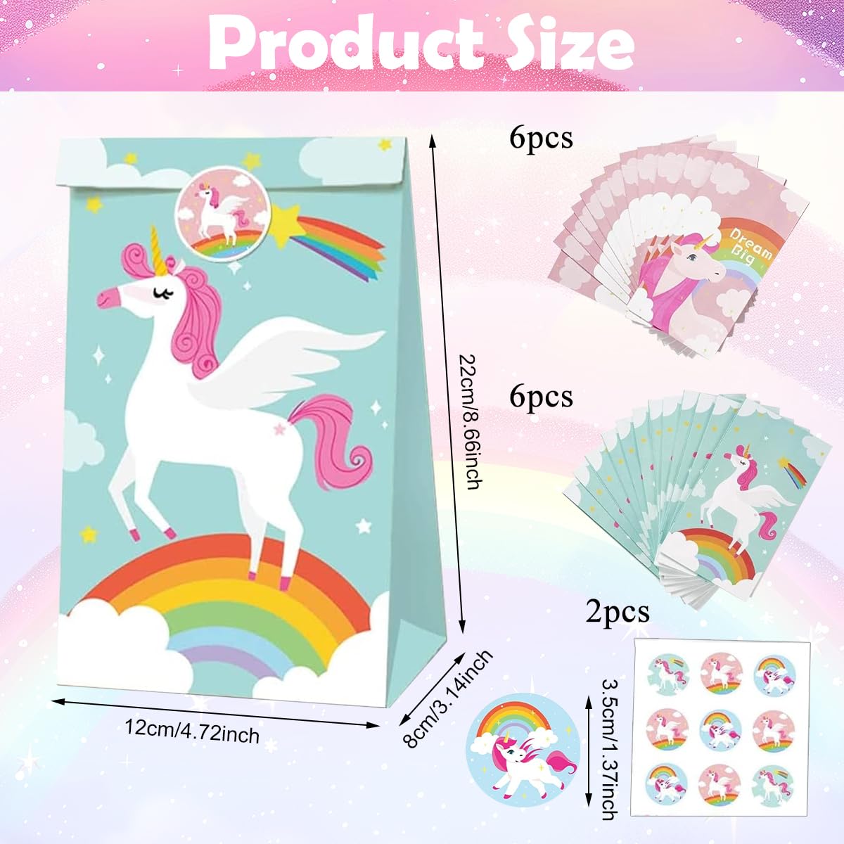 HASTHIP Unicorn Gift Bags for Birthday Parties with 18 Stickers and 2 Whimsical Designs