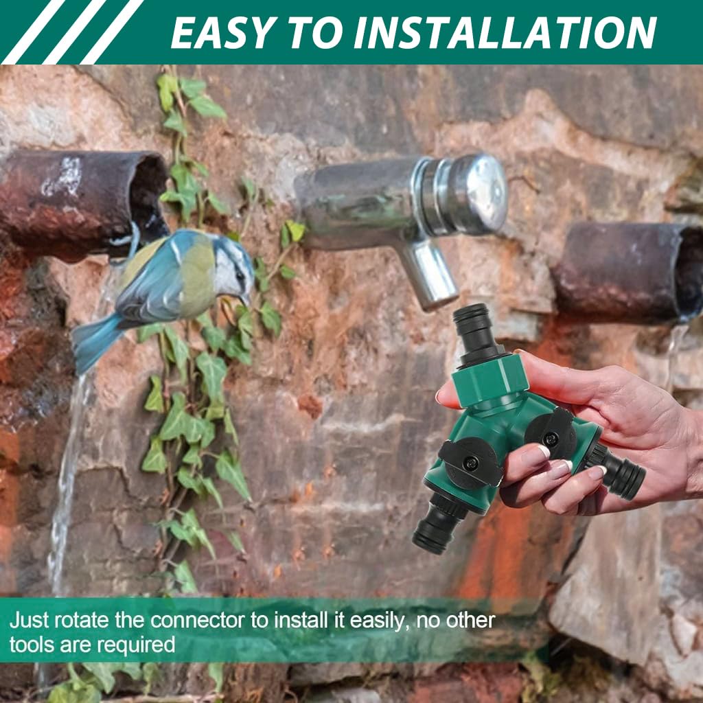 HASTHIP Splitter 2 Way for Garden Irrigation with Separate Valve Switch and ABS Body | Fits 1/2 inch Tap Connectors
