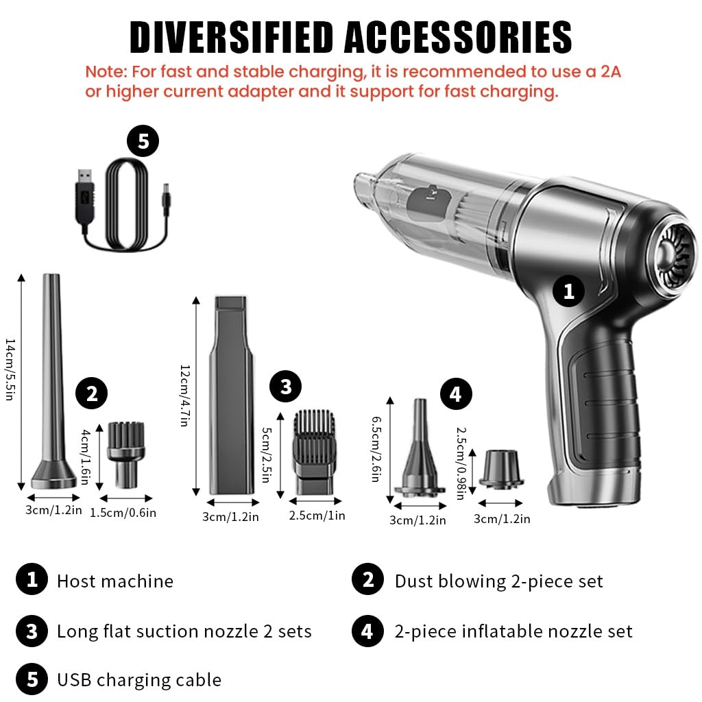 Electric Compressed Air Duster, 19000PA Handheld Cordless Air Duster, 120W 35500RPM Car Vacuum Cleaner & Multi Nozzle