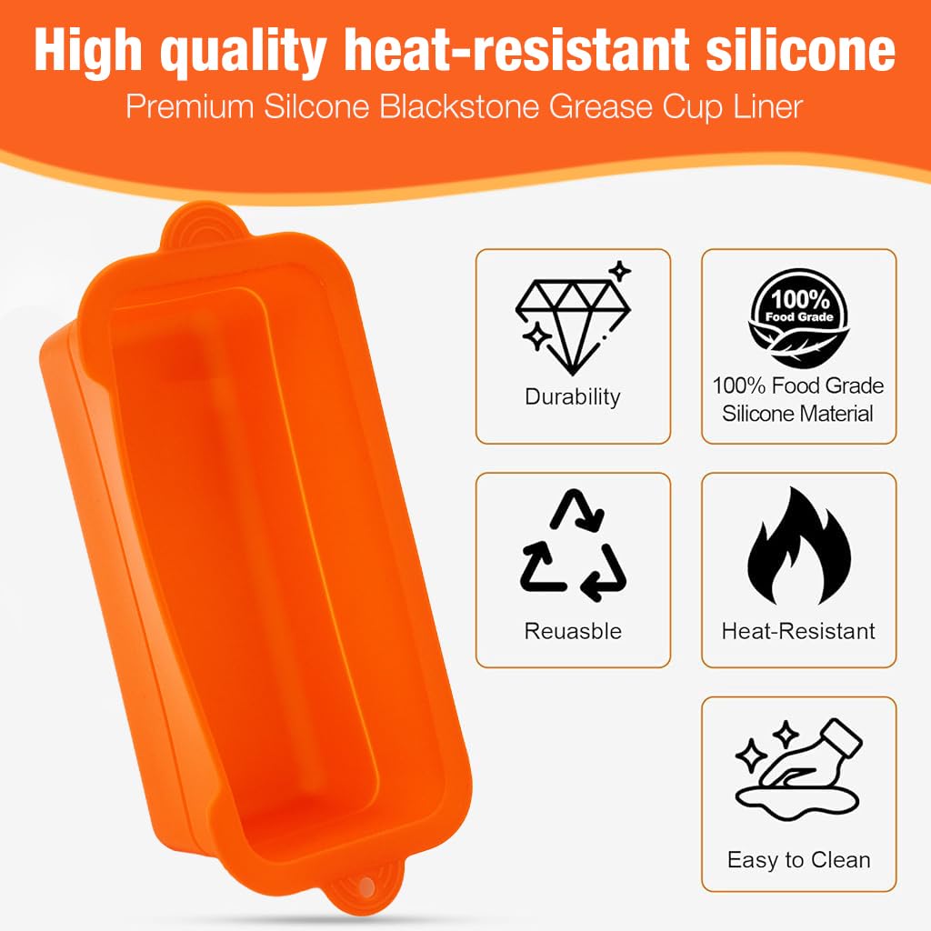 HASTHIP® Grease Cup Liners for Blackstone, Reusable Silicone Drip Pan Liner Grease Cup Holder Accessories for Blackstone Grill Grease Drip Tray Compatible with Blackstone Most Grills
