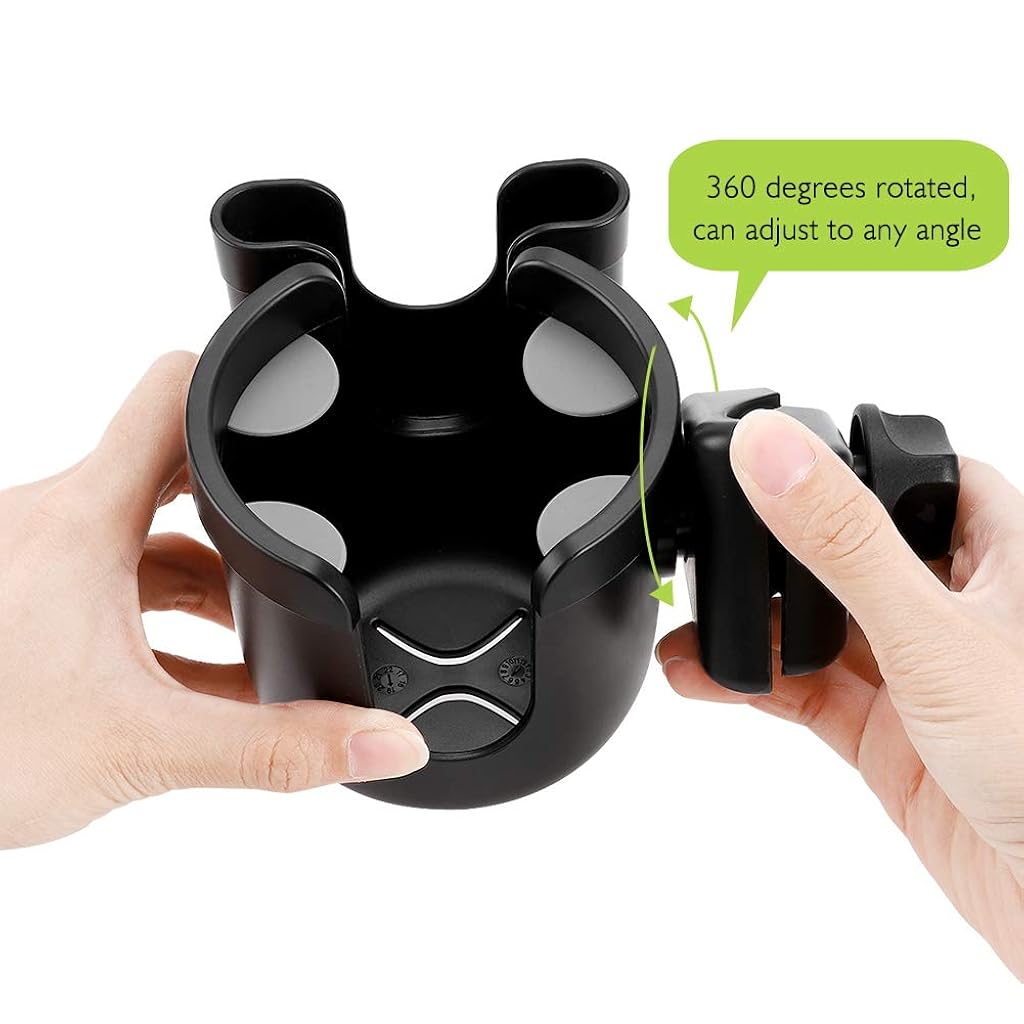 HASTHIP® Stroller Cup Holder with Phone Holder, 2-in-1 Cup Stroller for Bike Universal Strollers, Bike, Wheelchair, Walker, Scooter - Black