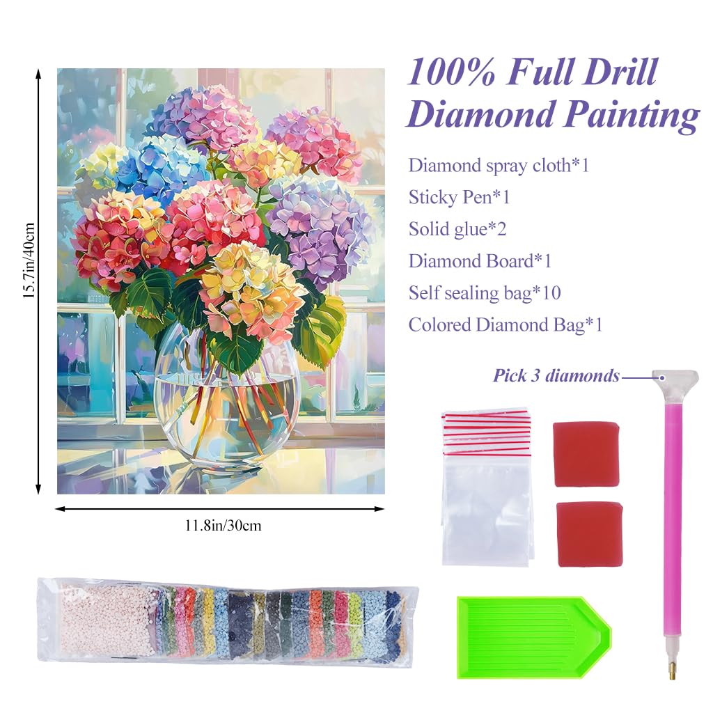 HASTHIP Diamond Painting Kits for Adults featuring 12x16 in Full Drill Canvas | Color Hydrangea DIY Art Craft