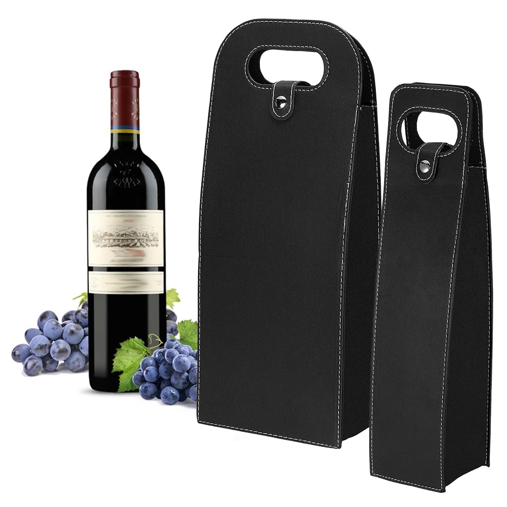 HASTHIP Wine Bottle Gift Bags Set for Gifting and Parties featuring Snap Button Closure and PU Leather Design