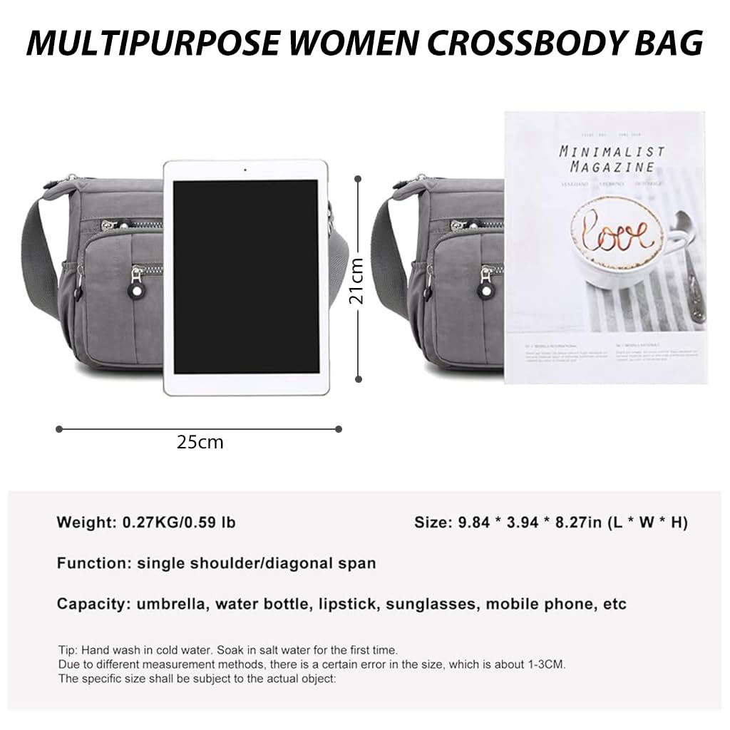 HASTHIP® Bolso bandolera para mujer, impermeable, de nailon, multicapa