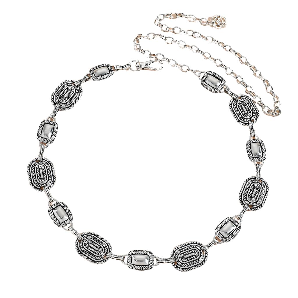 HASTHIP® Cinturón de cadena metálica para mujer, estilo vaquero occidental con turquesa, accesorio de moda para vestido, jeans y conciertos country