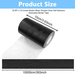 HASTHIP Wood Grain PVC Solid Stickers for Walls and Floors with Self Adhesive Backing | 32.8Ft x 3.9 Inches Waterproof Black Wooden Border