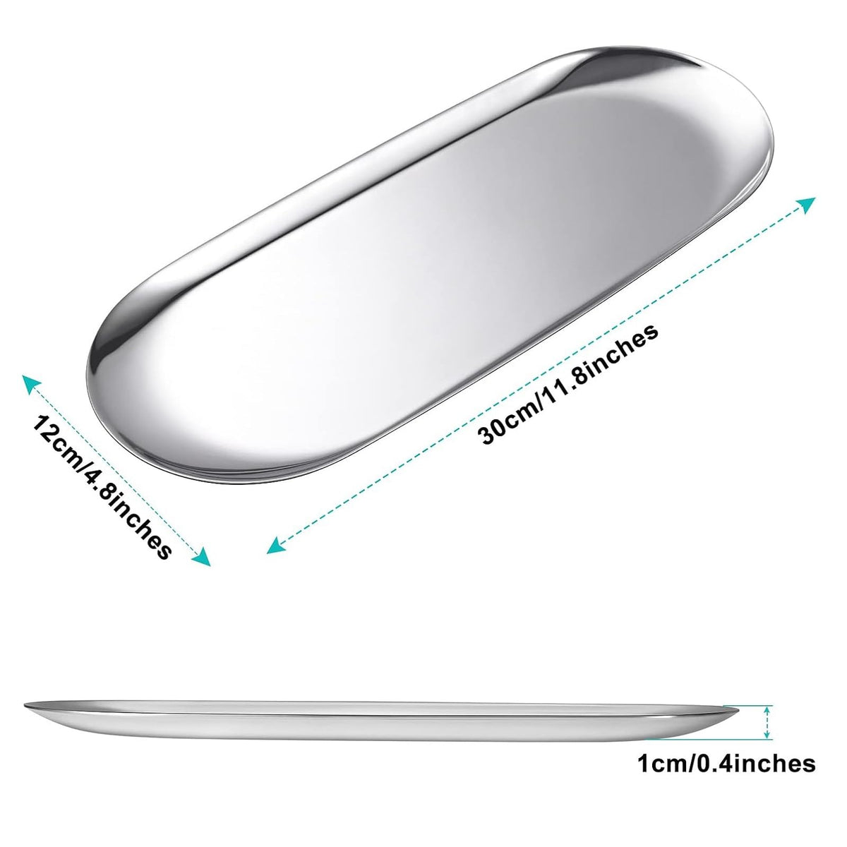 HASTHIP Stainless Steel Bathroom Tray for Appetizers and Desserts with Mirror Finish 30x12cm