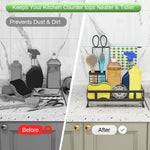 HASTHIP® Kitchen Sink Organizer with Drainage System & Water Catch Tray, Sink Caddy Kitchen Sink Organizer, Large Sponge Holder for Kitchen Countertop with Hooks for Dish Brush Gloves, Black