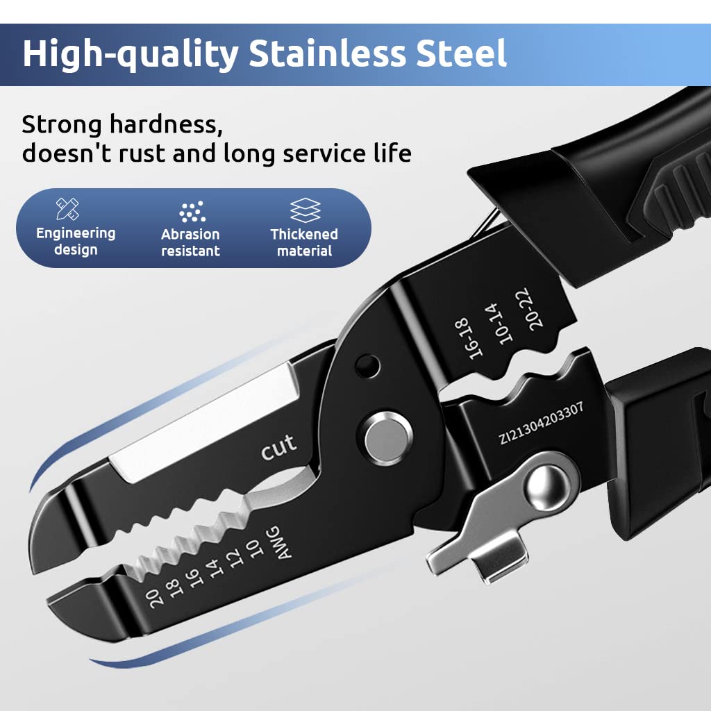 Multipurpose Wire Cutter and Stripper Tool Durable Carbon Steel Ergonomic Grip 10-22 AWG for Electricians & DIY with Safety Lock Crimping & Cutting Functions