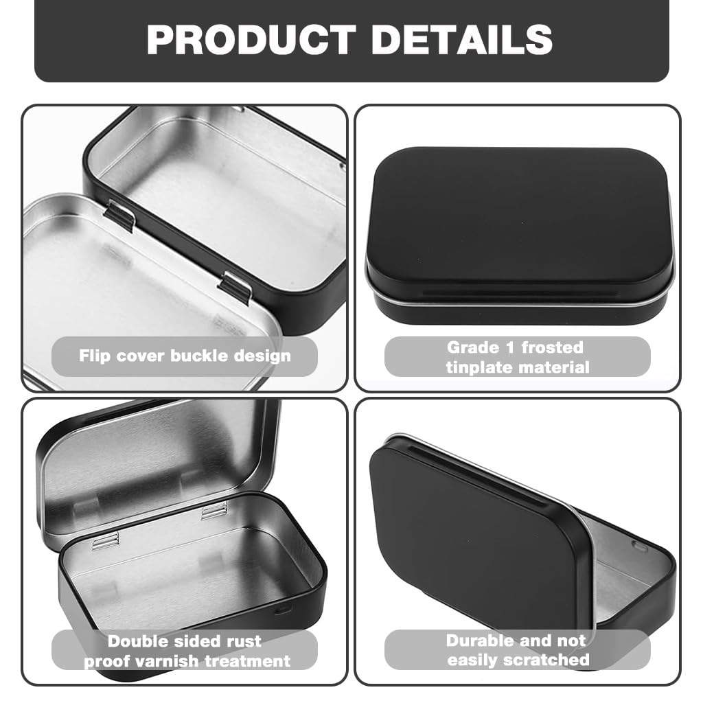HASTHIP Small Metal Tin Boxes for Crafts and Travel featuring Secure Lids 9.5x6x2.2cm | Reusable Storage Containers