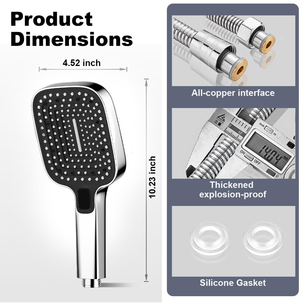 HASTHIP® High Pressure Shower Heads With 3 Spray Modes, Quality Construction, Adjustable Stream Settings, Ideal For Homes And Apartments, Polished Chrome Finish