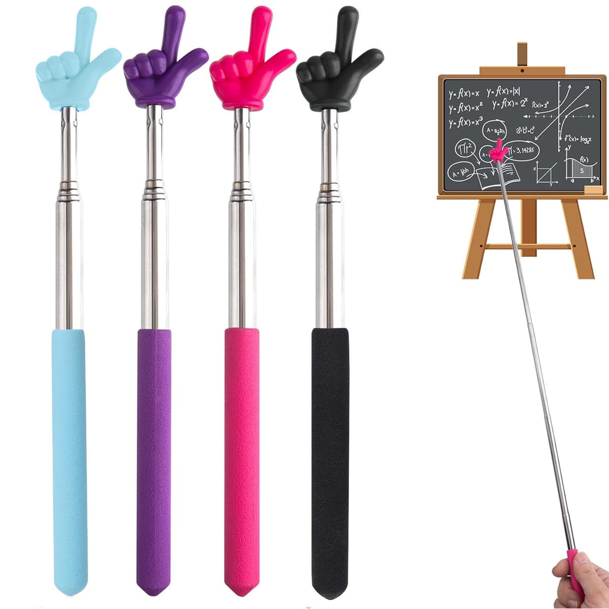 HASTHIP Telescopic Teachers Pointer 4Pcs for Classroom Use with Metal Build and Grip | Compact Colors