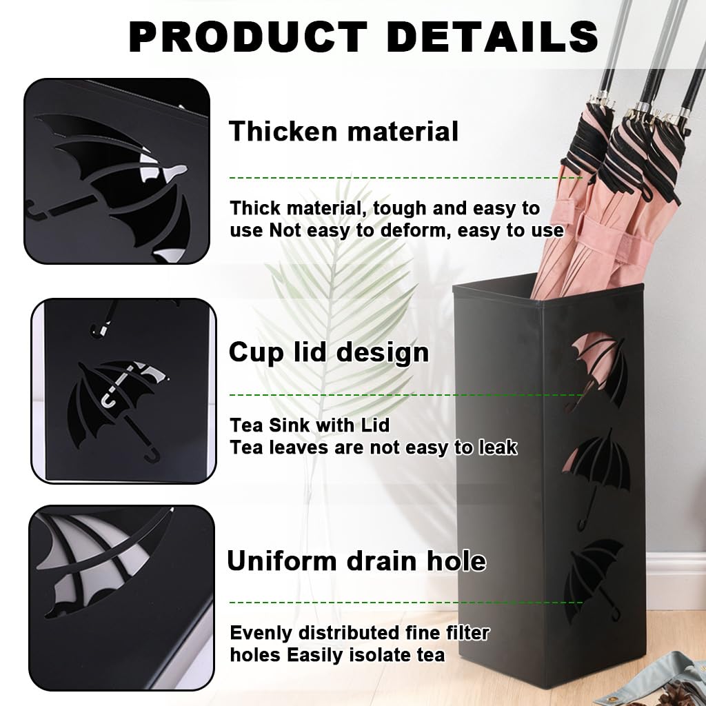 HASTHIP Metal Umbrella Holder Stand for Entryway with 16x16x42 cm Space Saving Design featuring Cut Out Clover Patterns | Black Decorative Indoor Organizer