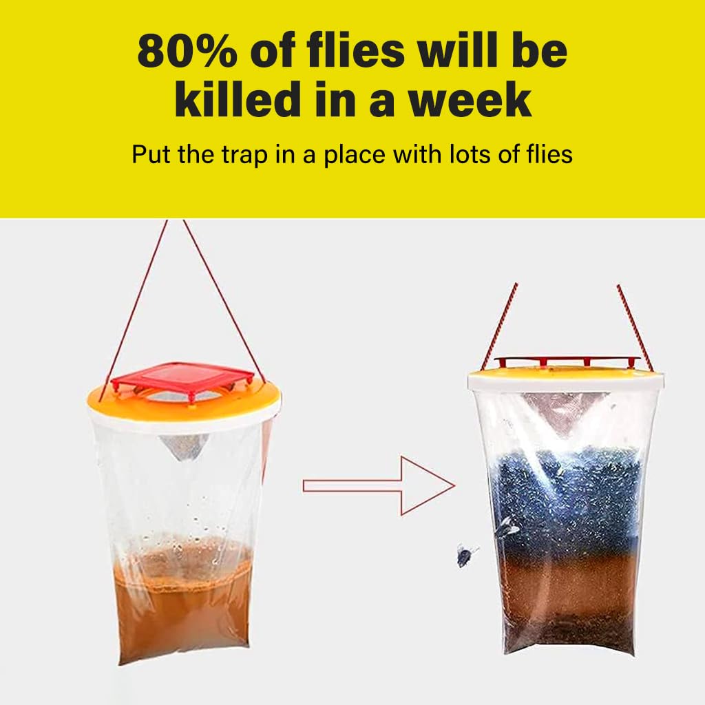 HASTHIP Fly Traps Outdoor 2 Pack for Farms and Backyards with Hanging Catcher Bags | Non Toxic Disposable Fly Killer