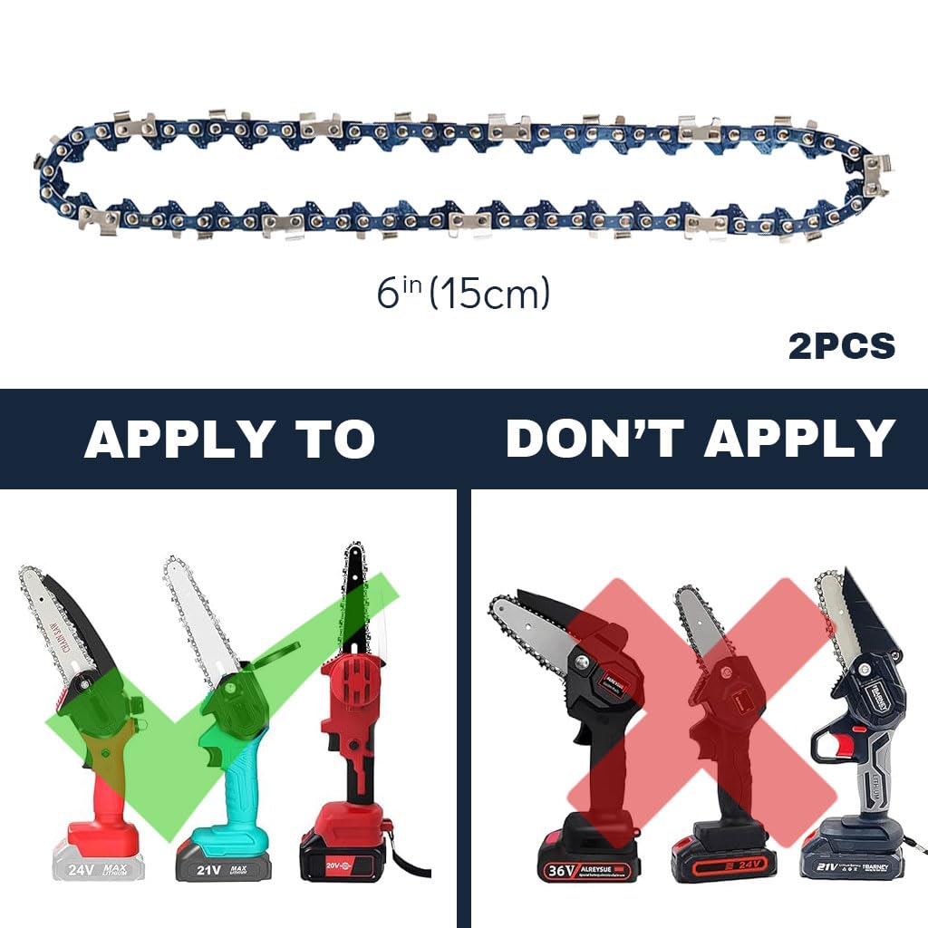 HASTHIP Chainsaw Saw Chain for Wood Cutting and Tree Pruning with 6 in Guide Rail | 2 Pcs Steel Set