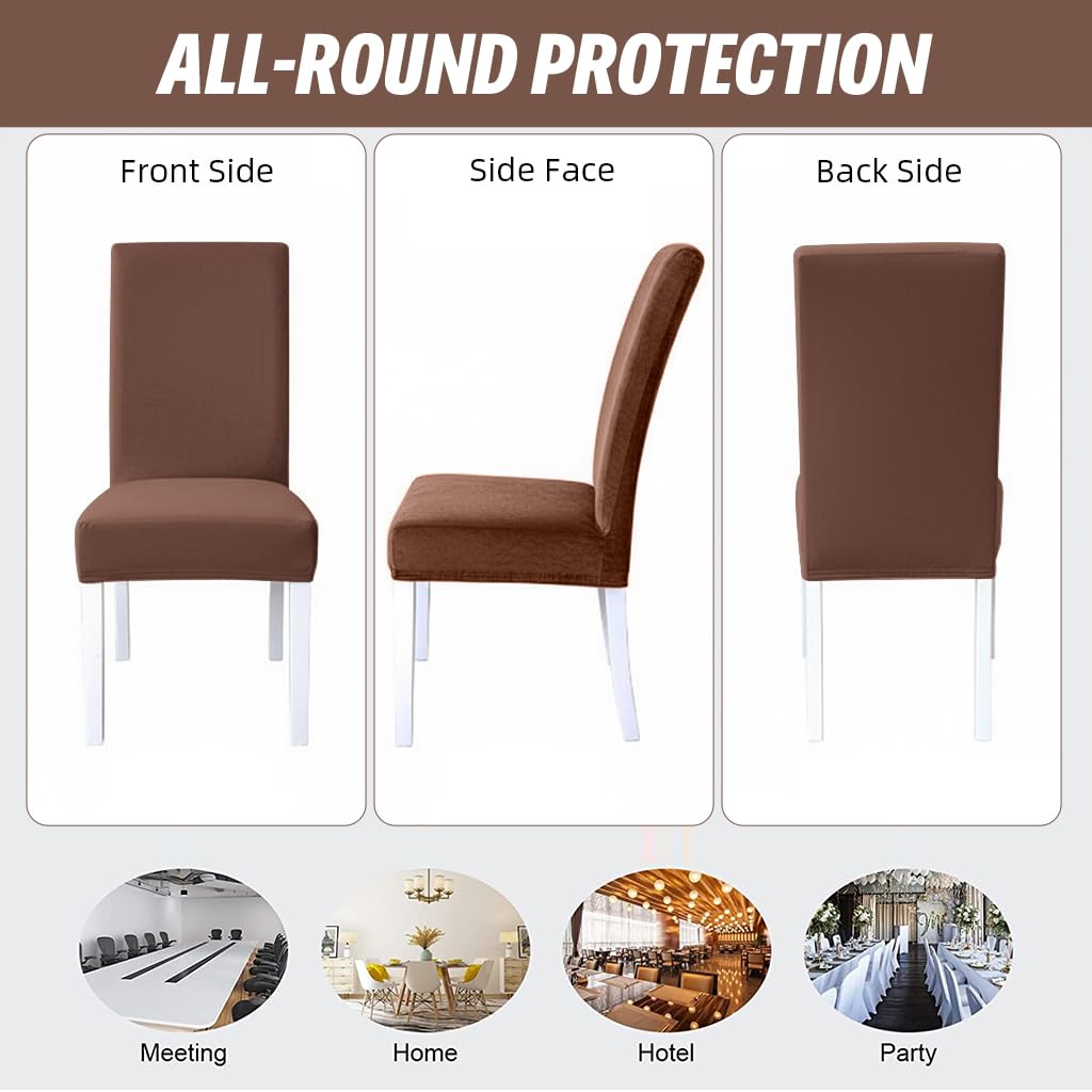 HASTHIP® Dining Chair Cover Set of 6 - Washable Removable Short Dining Chair Covers Protector Seat Slipcover Hotel Velvet Covers - Bronze