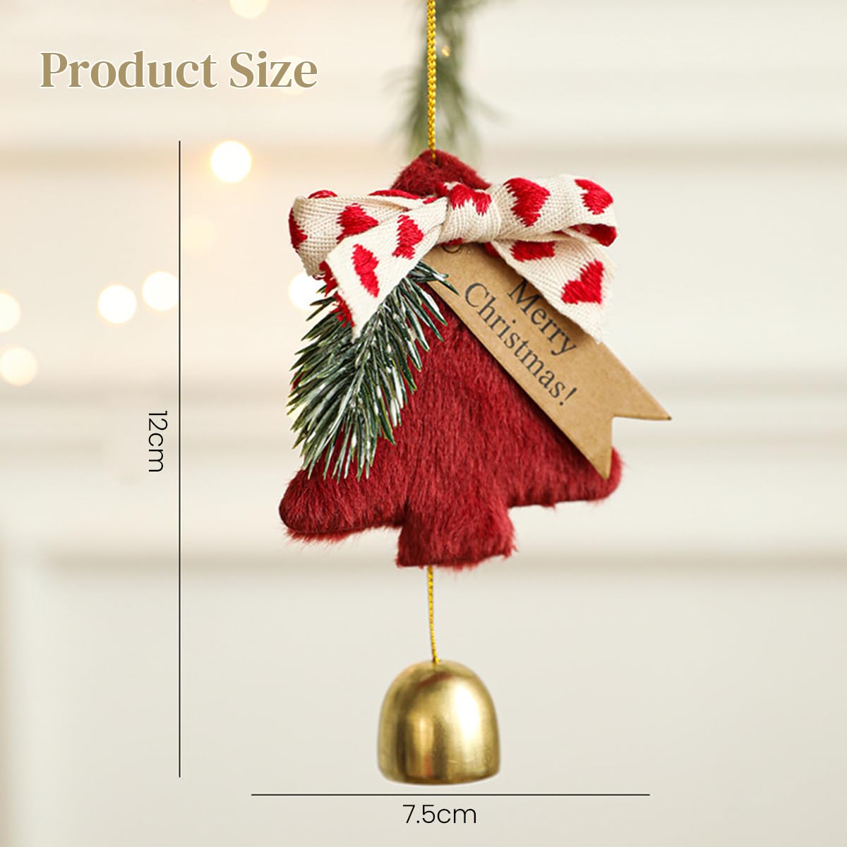 HASTHIP Christmas Tree Ornament for Home and Car Decor featuring Golden Bell and Red Plush 14x23cm