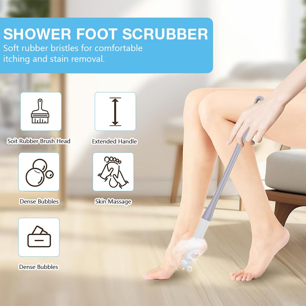 HASTHIP® Toe Cleaning Brush, 15.7" Foot Scrubber in Shower with Long Handle Silicone Foot Brush Soft Skin Exfoliation Lotion Applicator for Men and Women