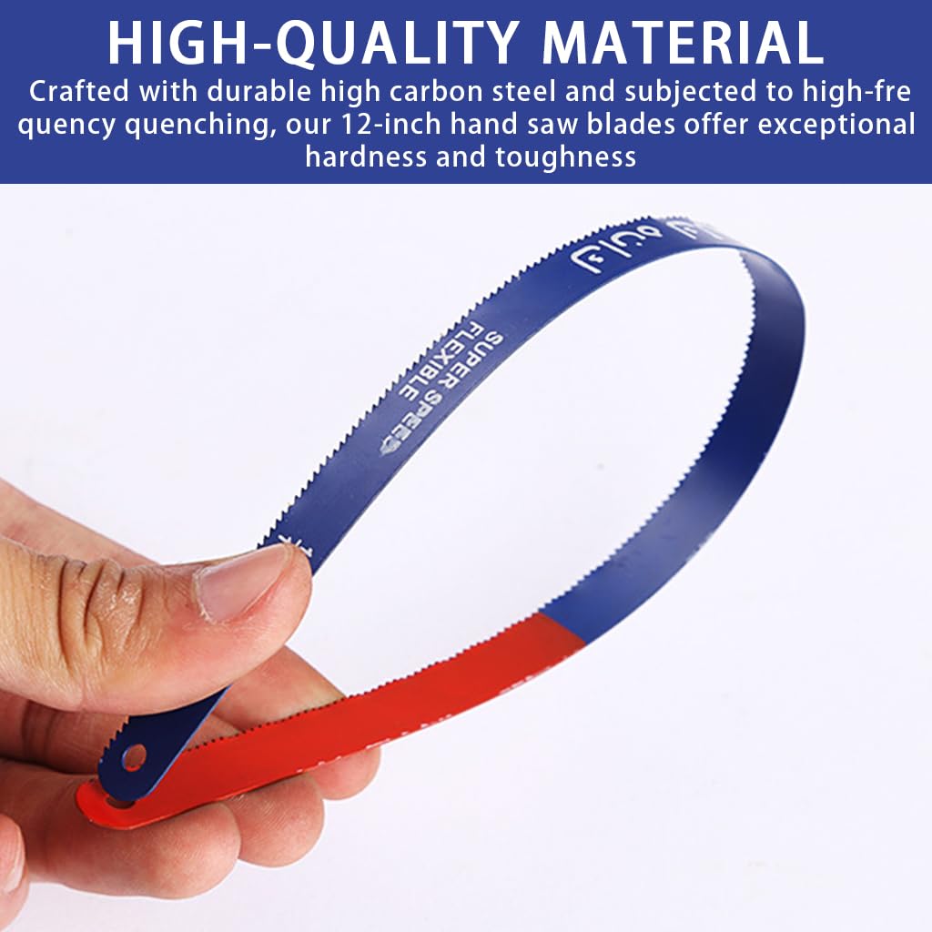 HASTHIP® 100Pcs Hacksaw Replacement Blades High Speed 24 TPI 12" Length Hack Saw Blade Carbon Strength Steel Cutting Hacksaw Blades with 24 Teeth, for Wood, PVC & Plastic