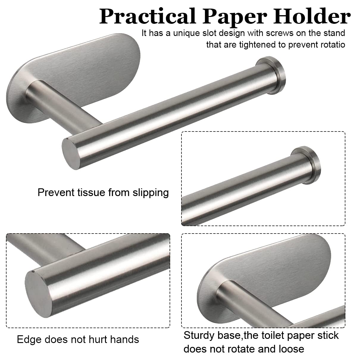 HASTHIP Toilet Paper Holder for Bathroom and Kitchen featuring Screw Tightened Bracket | 16×4.5×8.2 cm 304 Stainless Steel Chrome Finish
