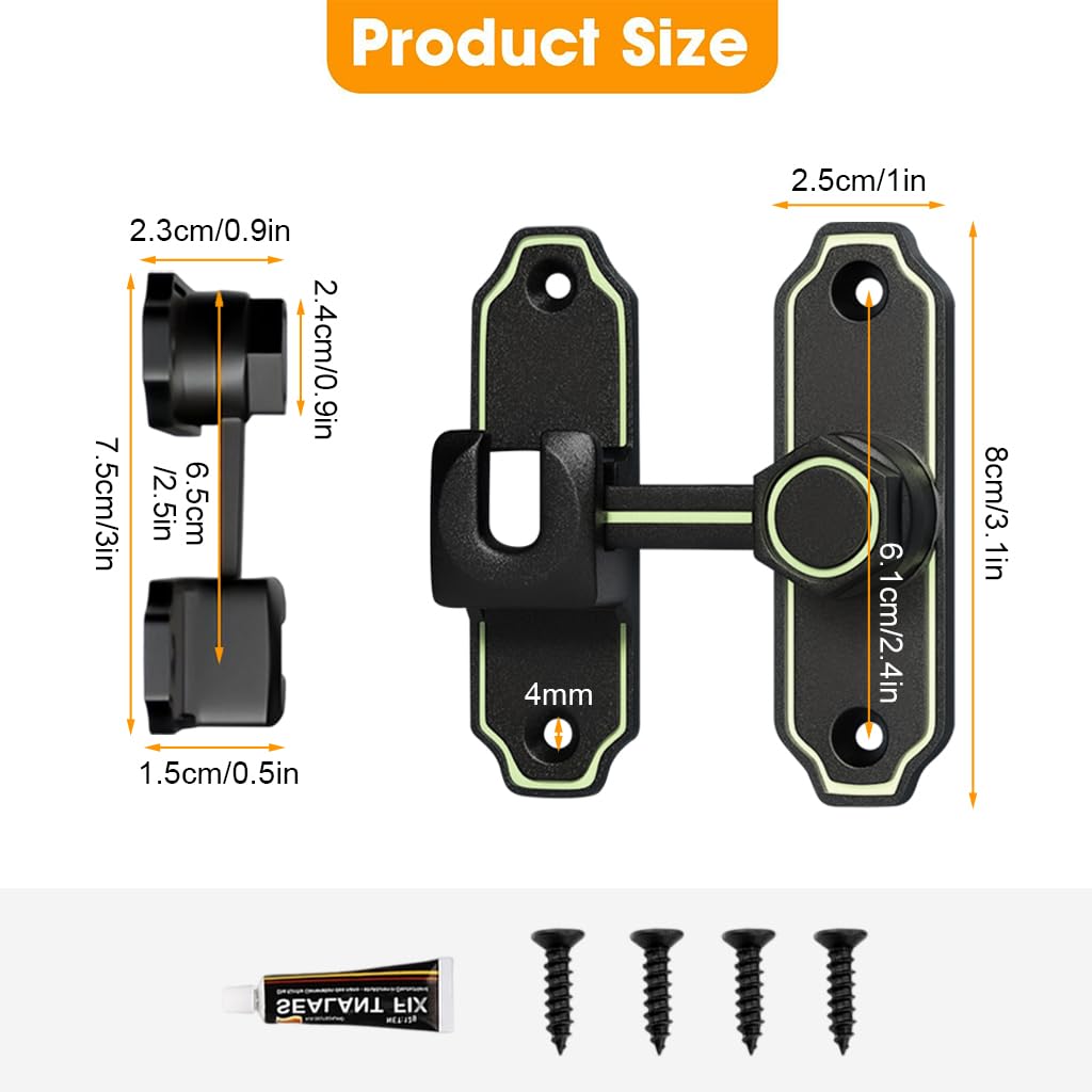 HASTHIP Door Latch for Gates Doors and Cabinets with 90° 180° Design | Glow in the Dark Zinc Alloy Lock