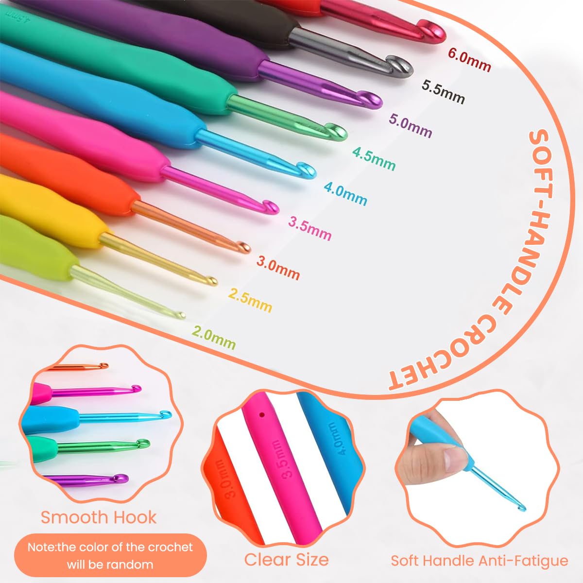 HASTHIP Crochet Needle Kit 214 pcs for Beginners with Ergonomic Hooks and Carry Bag | Aluminum Set for DIY Projects