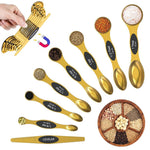 HASTHIP® Magnetic Measuring Spoons Set of 8, Dual Sided Stainless Steel Gold Measuring Spoons and Cups with Leveler, Stackable Magnetic Teaspoon Set for Dry and Liquid Ingredients