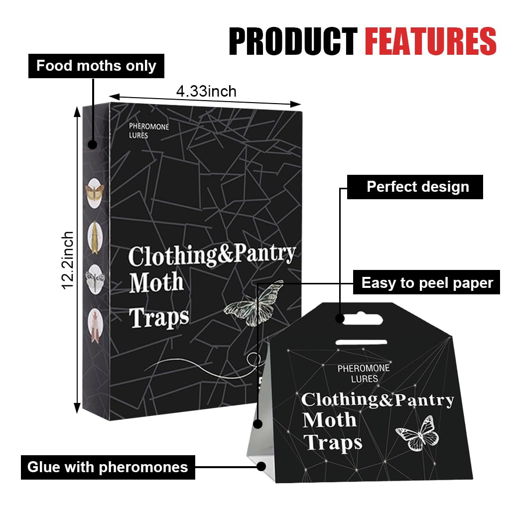 HASTHIP Moth Traps for Clothes and Pantry with Strong Glue Backing and Pheromone Lure 10PCS