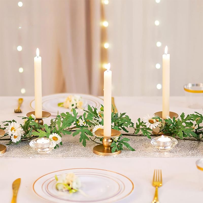 HASTHIP Candle Holder Stand for Dining Table Decoration with 2Pcs Metal Golden Pillars | Minimalist Tealight and Taper Design