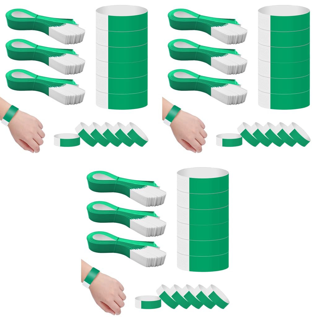 HASTHIP Paper Wristbands for Events with Self‑Adhesive Closure 300 Pack Green 25cm | Adjustable Comfortable Fit