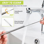 HASTHIP Reusable Straw for Travel with 3.8–8.3 in Retractable Design and Cleaning Brush | 304 Stainless Steel Eco Set