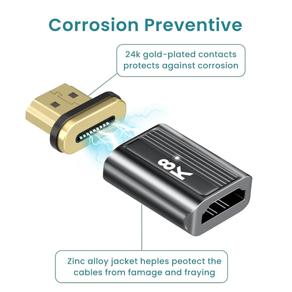 HASTHIP® HDMI to HDMI Adapter 8K, HDMI 2.1 Female to Male Connector Extension Adapter Support 8K@60Hz / 4K@120Hz 48Gbps UHD 2160P 1080P 3D, HDR, ARC for Laptop, PC, Monitor, Roku TV