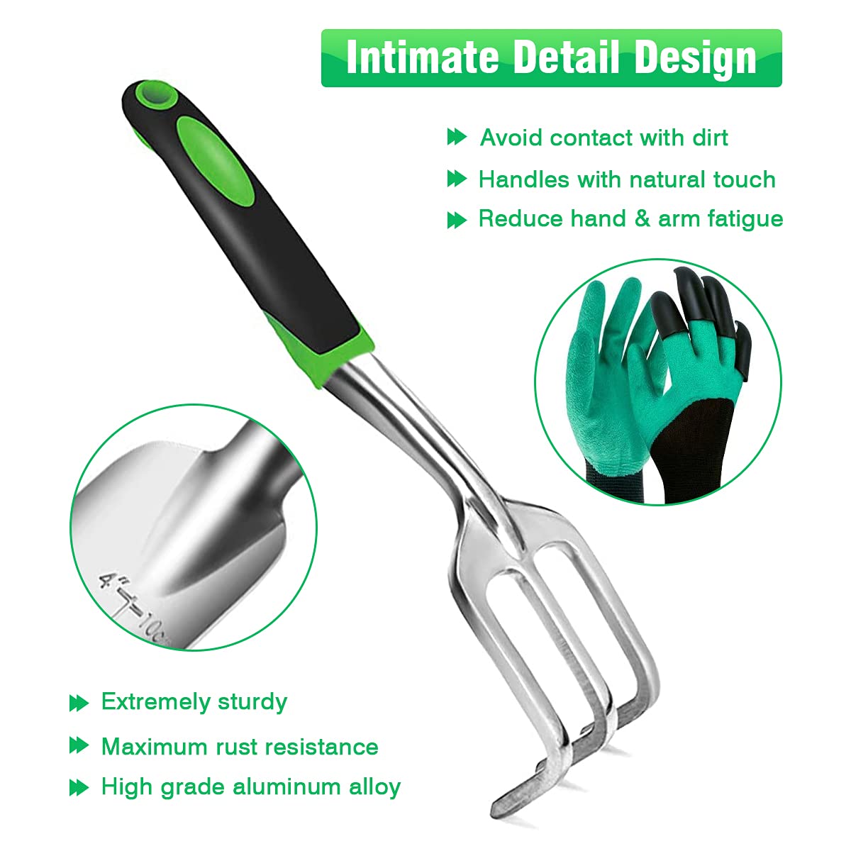 HASTHIP Garden Tools Set for Home Gardening with 12pcs Stainless Steel Spade and Pruner | Gloves Included