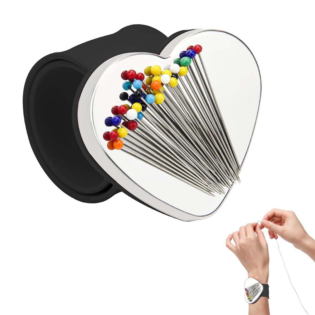 HASTHIP Magnetic Wrist Sewing Pincushion for DIY Crafts with Heart Shape and Silicone Band | Ideal for Crafters