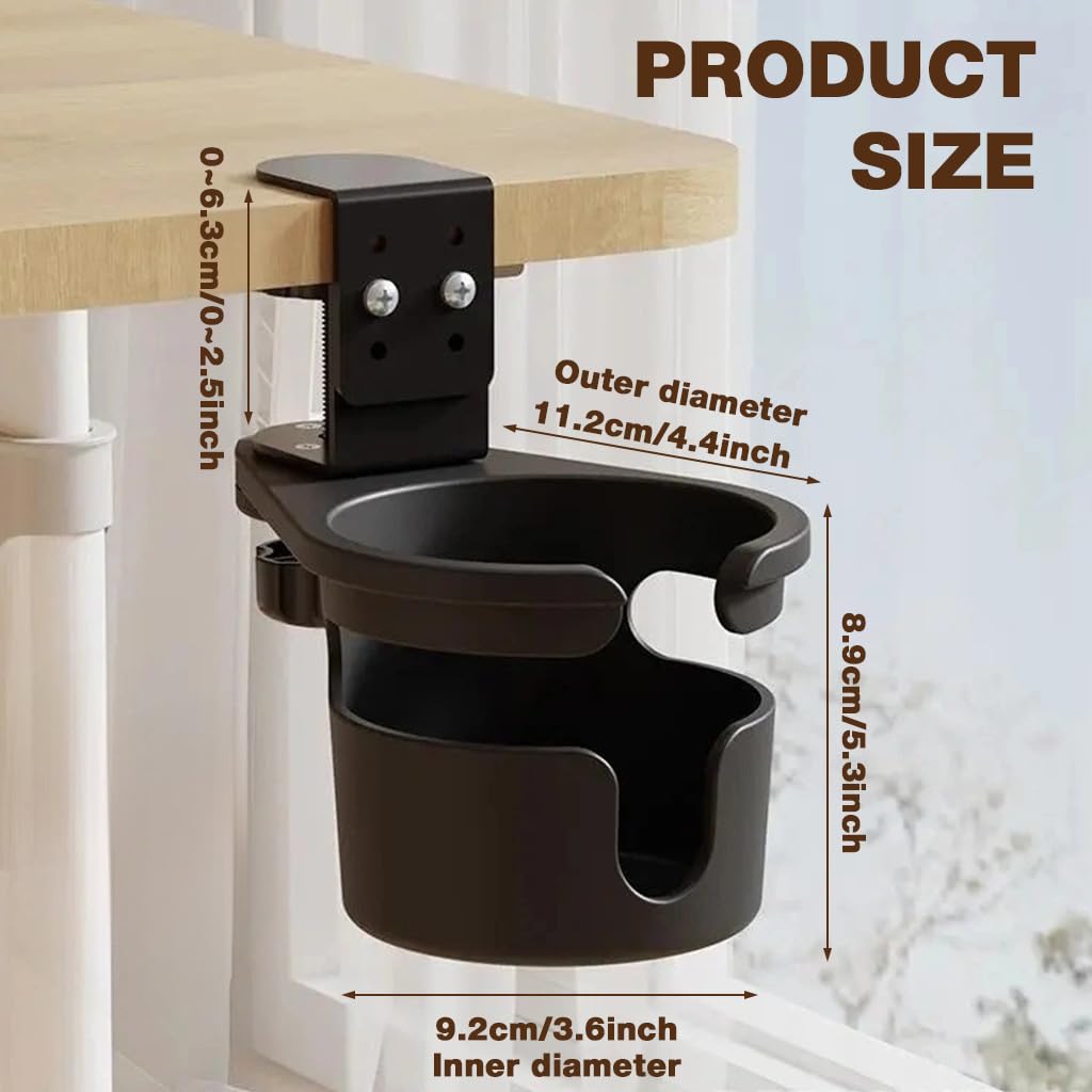 HASTHIP Desk Cup Holder for Home and Office with Swivel Design and Screw-Fix Clamp | Black Silicone Spill-Proof Drink Holder