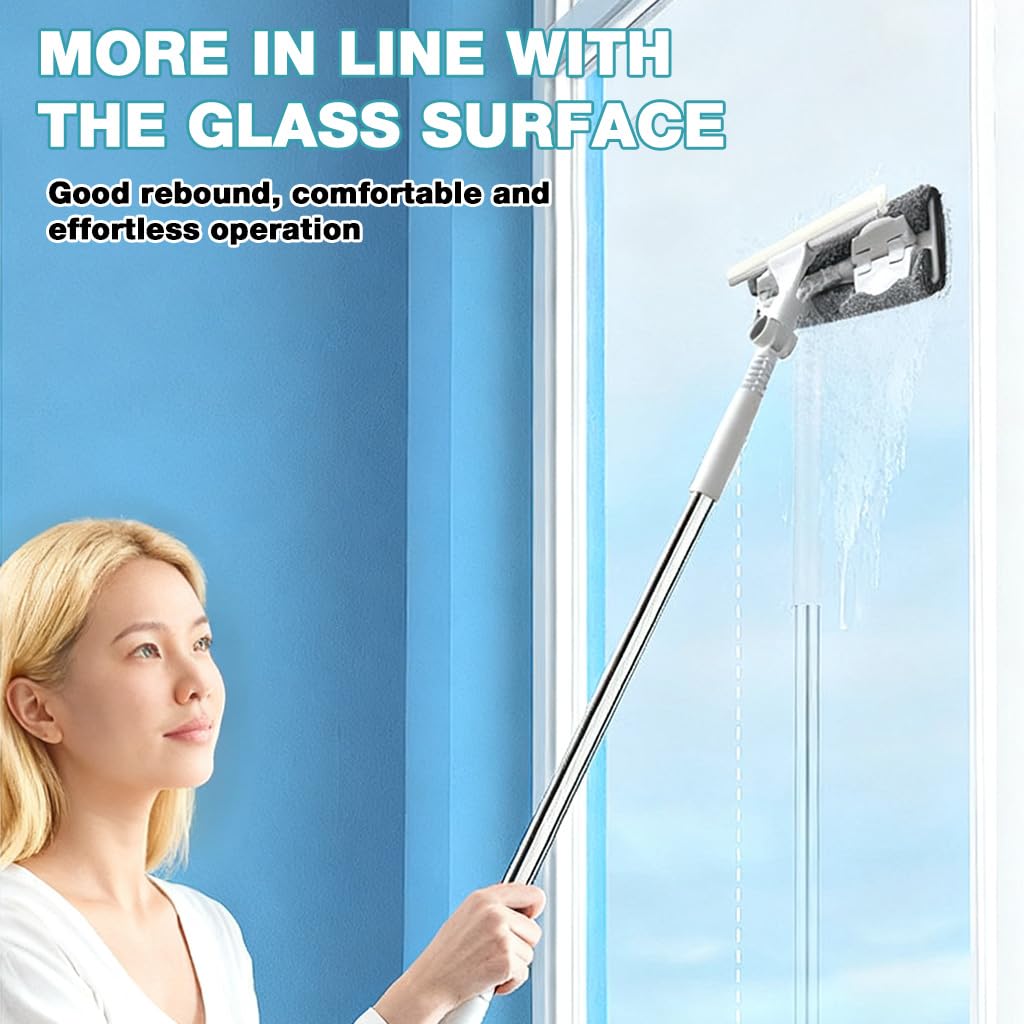 HASTHIP Window Cleaning Mop with 53.9 in Long Handle and 2 in 1 Double Sided Microfiber Head | Wet and Dry Use
