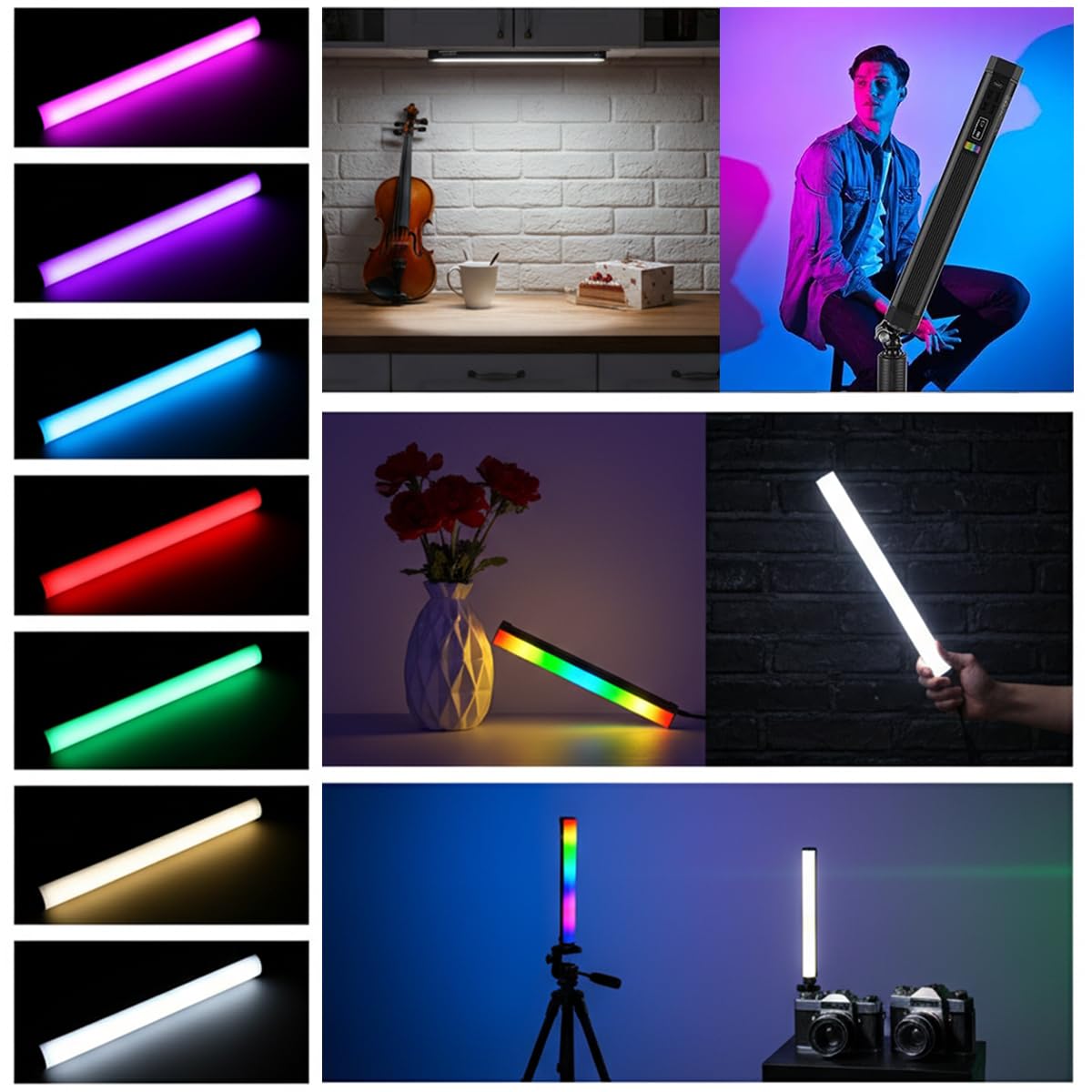 HASTHIP RGB Video Stick Light with Magnetic Mount & Rechargeable Battery