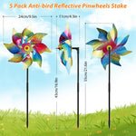 5Pcs Bird Repellent for Balcony, Colorful Reflective Pinwheels Pigeon Scarer, Ornamental 8-blade Windmill Anti Bird Device for Roof Edge, Fence, Garden Yard Lawn