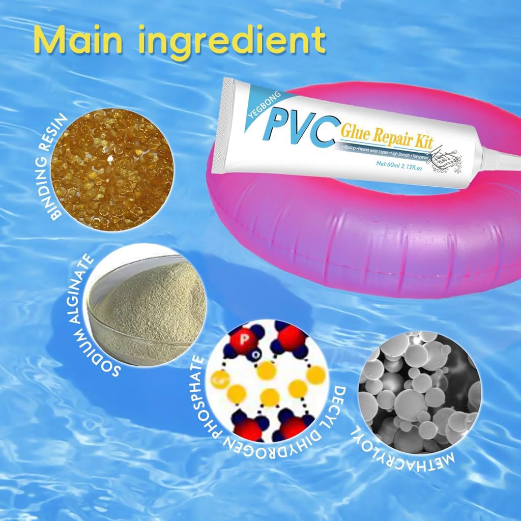HASTHIP Waterproof PVC Repair Glue Kit for Pool Floats and Rafts with 10 Clear Patches 60ml