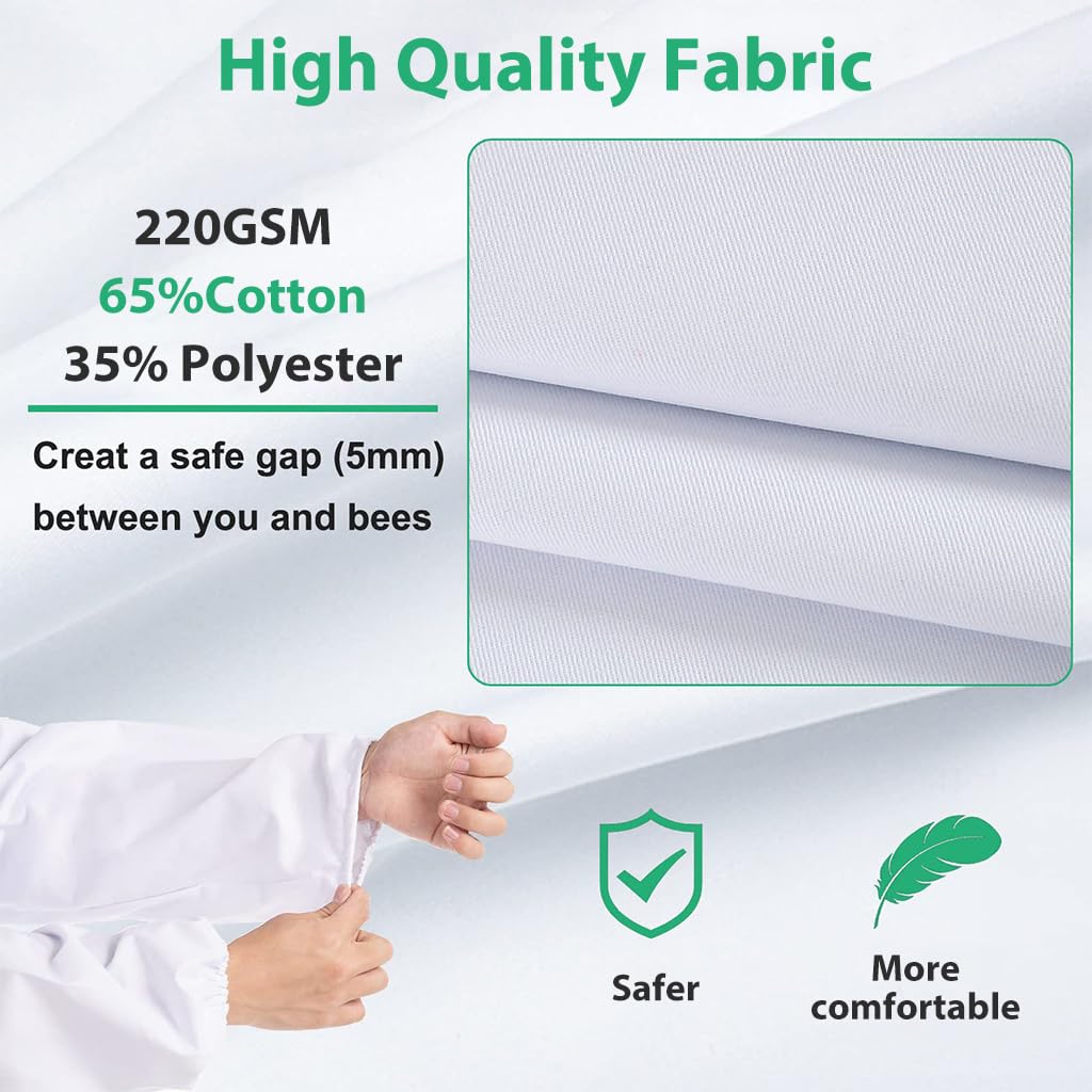 HASTHIP Bee Suit for Beekeeping with Mesh Face Hood and Elastic Cuffs | Fits 175–185cm Adults