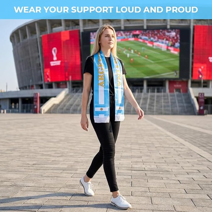 HASTHIP® World Cup 2026 Scarf & Shawls, Unisex Double-Sided Print Scarf for Men Women Match Schedule Viewing Gear Soccer Fan Gift-Blue