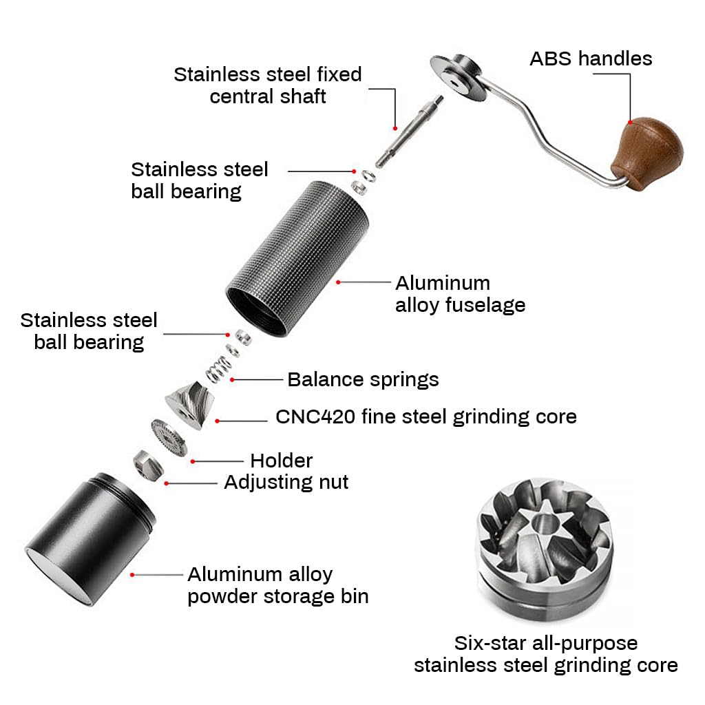 Coffee Grinder Machine Full Metal Manual Coffee Bean Grinder with Grind Size Adjust Knob 25g Capacity CNC Steel Conical Burr & Wooden Grip Handle for Camping Espresso Hand Brew Coffee Crusher