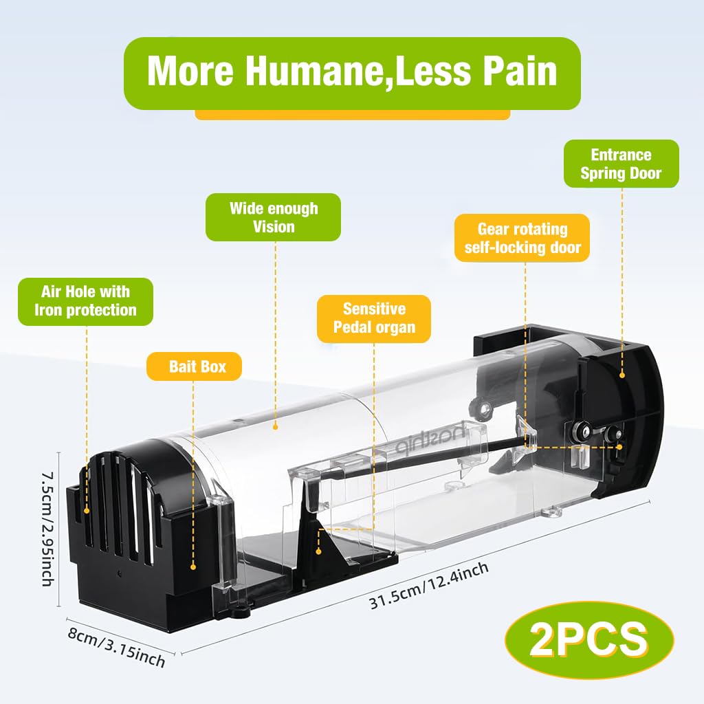 HASTHIP® 2 pieces Mice Trap Cage for House Garden Patio, 32 cm Humane Mouse Trap Cage, Reusable Enlarged Smart Rat Catcher and Rodent Trap