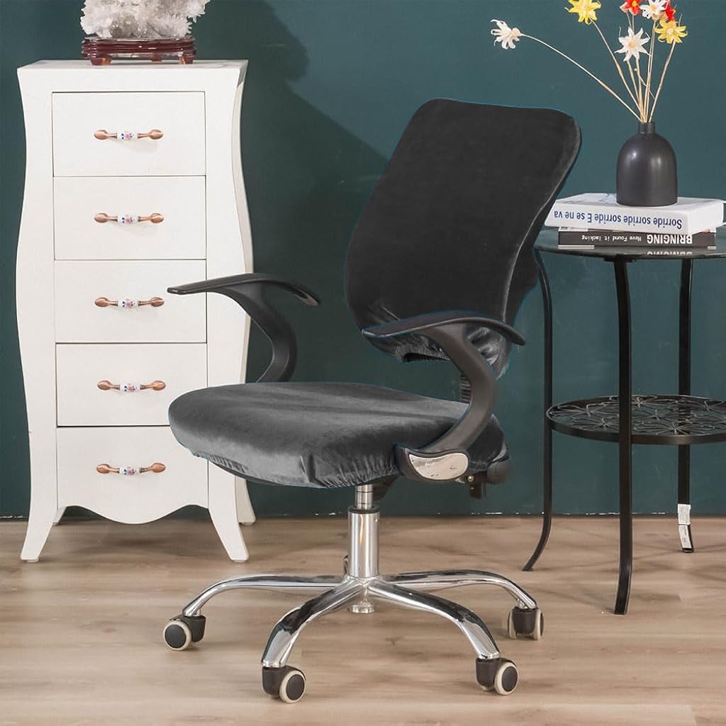 HASTHIP Office Chair Cover 2 Piece Set with Elastic Edge Velvet Fabric in Black | Washable Slipcovers for Seat and Backrest