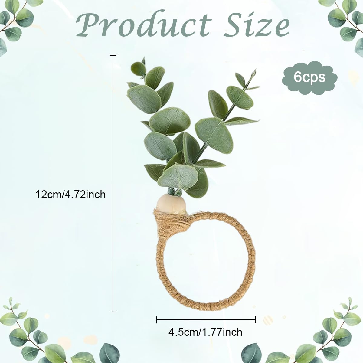 HASTHIP® 6Pcs Napkin Rings Eucalyptus Leaf Hemp Rope Napkin Rings Rustic Style Napkin Rings Holder Decorative Table Napkin Rings for Festival, Wedding, Christmas