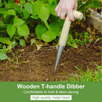 HASTHIP Dibber for Seed and Seedling Planting with 10 in Wooden Handle and Metal Tip | Ergonomic T Handle