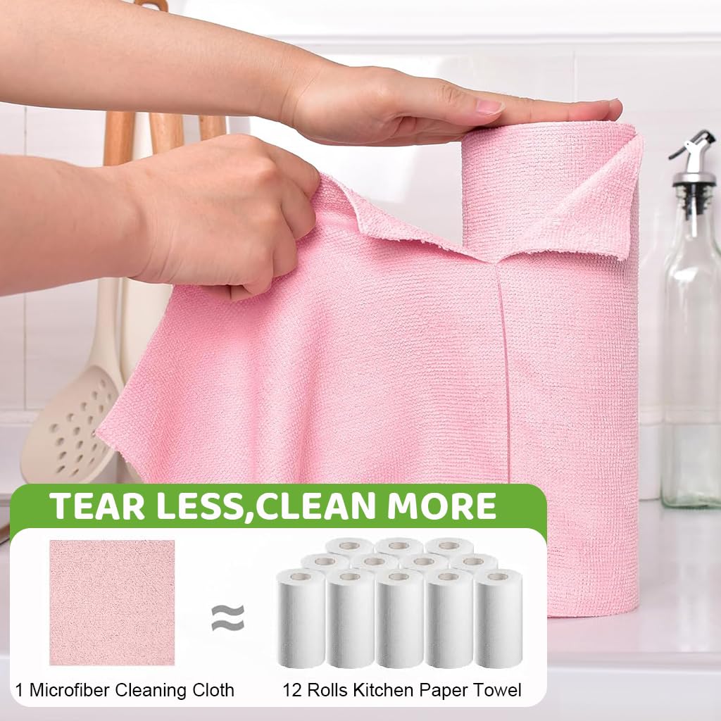 HASTHIP Microfiber Cleaning Cloth Roll 100 pcs for Kitchen with Pre Cut 25x25 cm Sheets | Reusable Lint Free Wipes