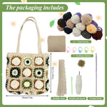 HASTHIP® DIY Camellia Crochet Bag Material Kit with Magnetic Buckle Crochet Handbag Tote Camellia Pattern Handbag Material Kit with Yarn, Crochet Hooks, Lining Pouch, Step by Step Tutorial, 28x25cm
